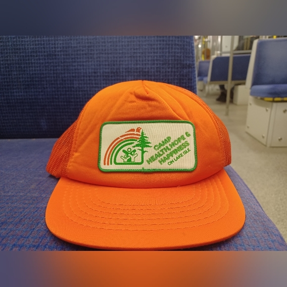 Vintage "Camp Health, Hope & Happiness on Lake Isle" Mesh Trucker Snapback Hat - Picture 1 of 3